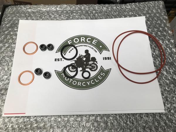 Comprehensive part collection for top end rebuild for 348, 504 (aluminum cylinder), 604. This set includes: 2 x O Ring Valve Cover (230-860) 2 x Copper Exhaust Seal (230-080) 4 x Valve Stem Seal (230-810) 1 x Cylinder Base Gasket (230-825) 1 x Head O Ring (250-290) 1 x Head O Ring (250-300) 1 x Head O Ring (250-320) OR 2 x Head O Ring (250-430), depending on bike
